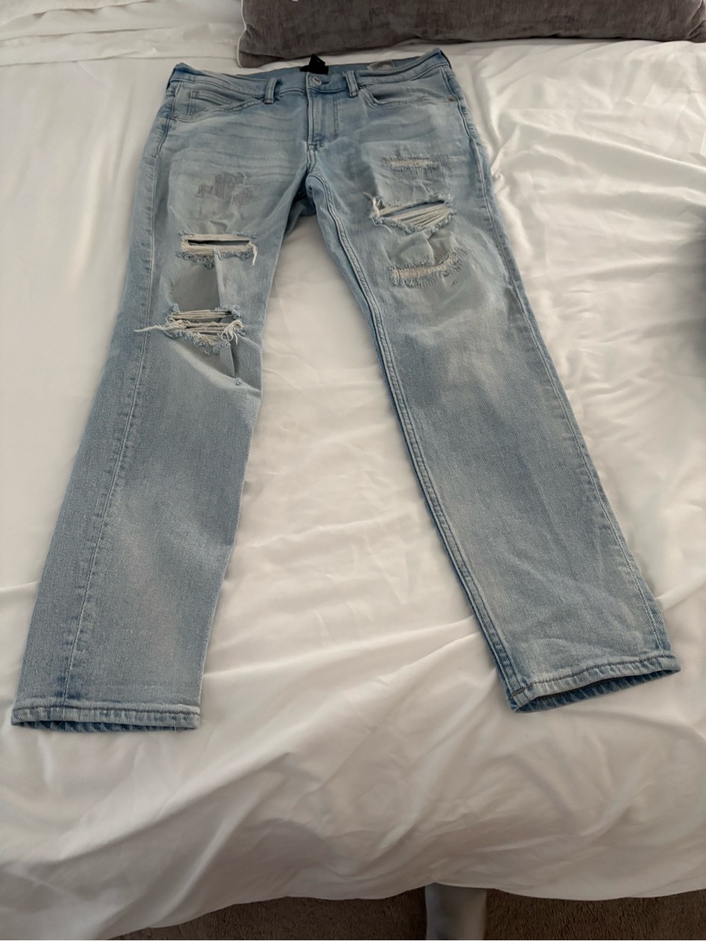 H&M Light Blue Distressed Straight Leg Jeans